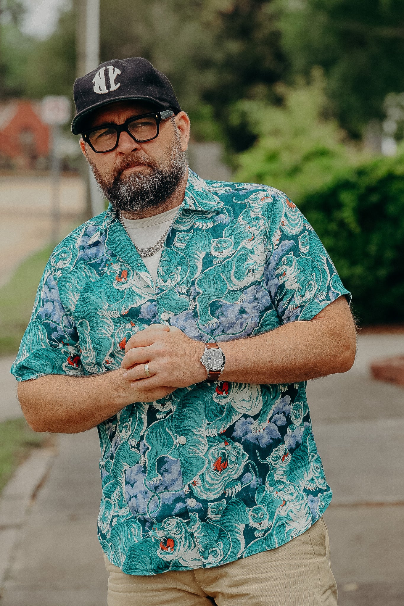 Turquoise Tiger Hawaiian Shirt