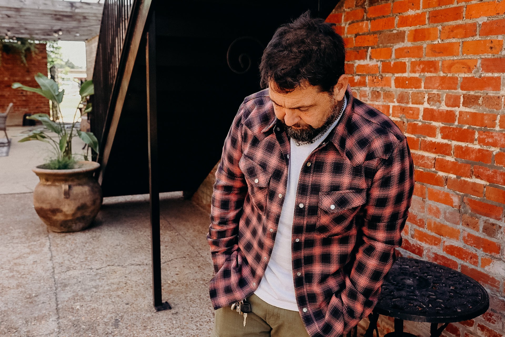 Ombre Check Flannel Western Shirt- Pink