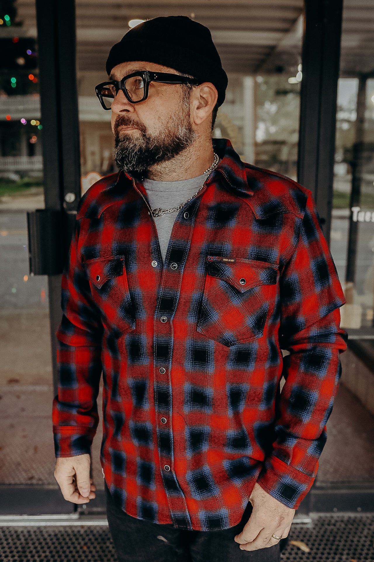 Ultra Heavy Flannel Ombré Check Western Shirt - Red