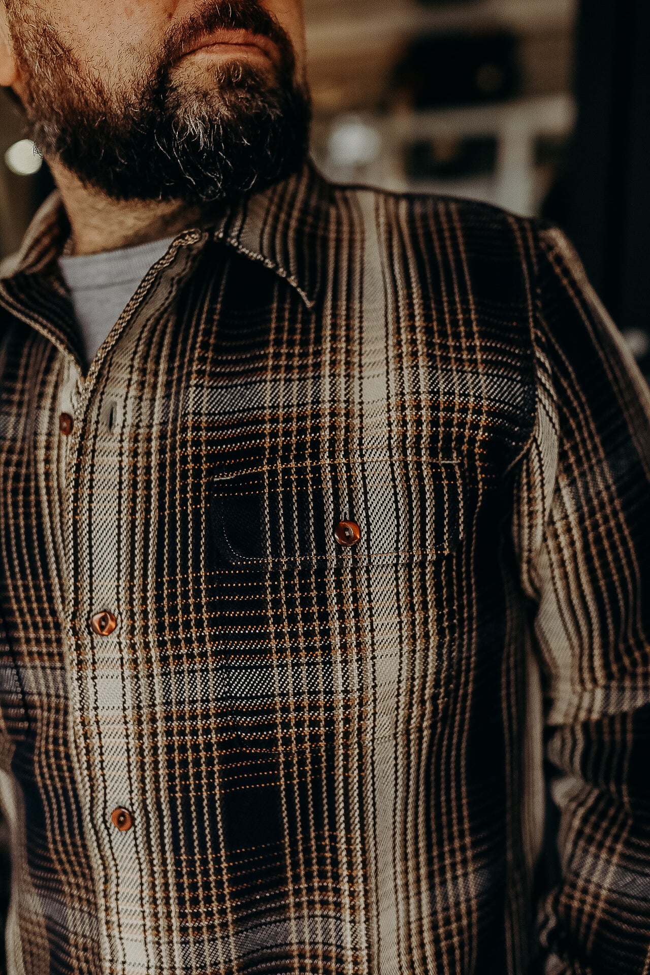 Webster Shirt, Twill Check, Navy/White/Yellow/Brown