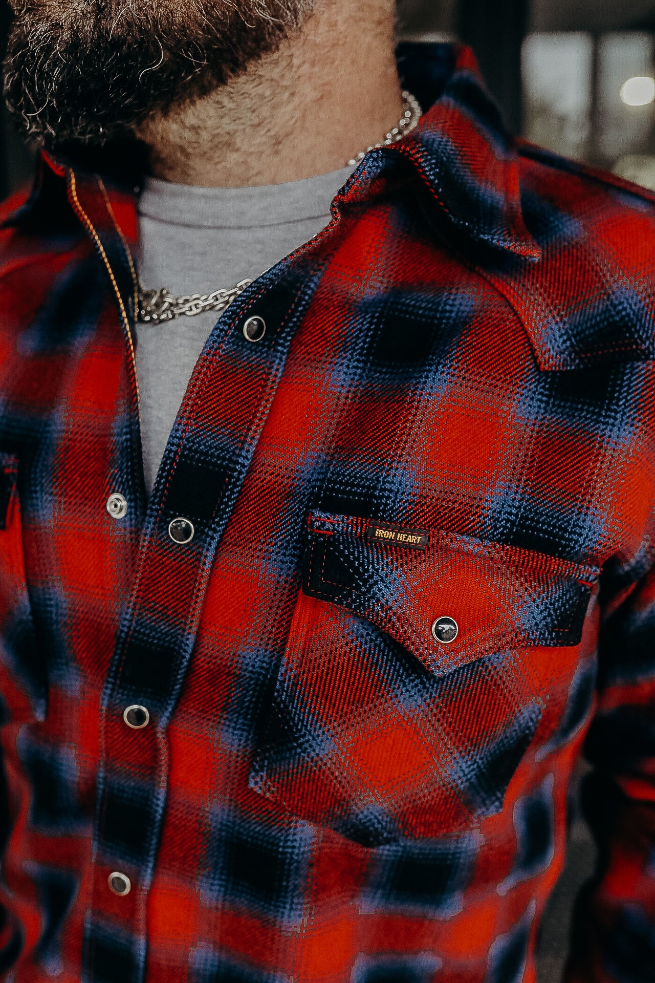 Ultra Heavy Flannel Ombré Check Western Shirt - Red