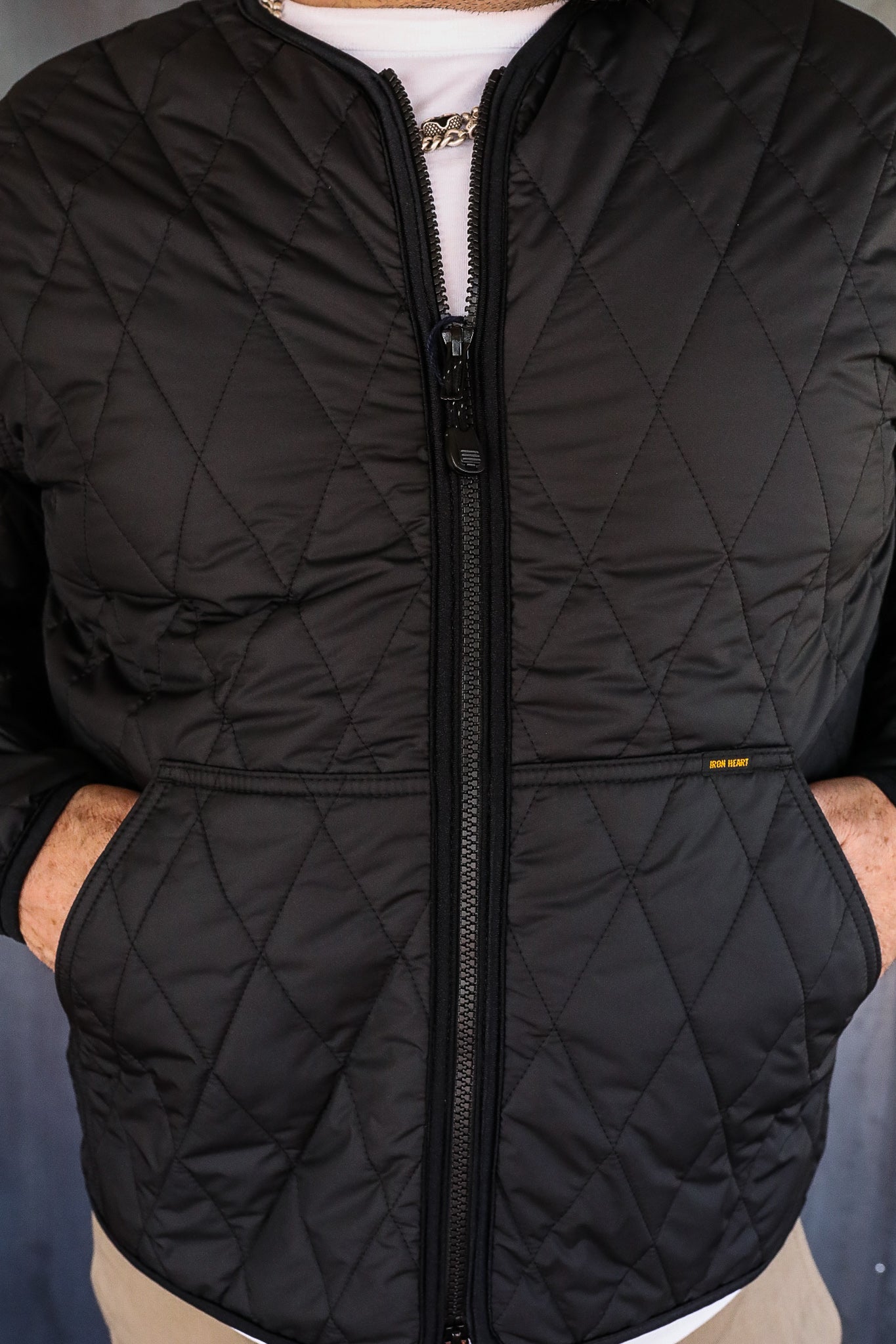 Iron Heart* Collarless Lightweight Quilted Jacket - Black L