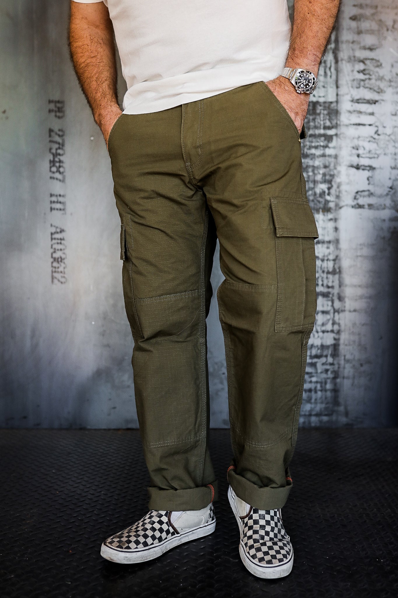 EVERDION Olive Cotton Regular Fit Mid Rise Cargo Pants