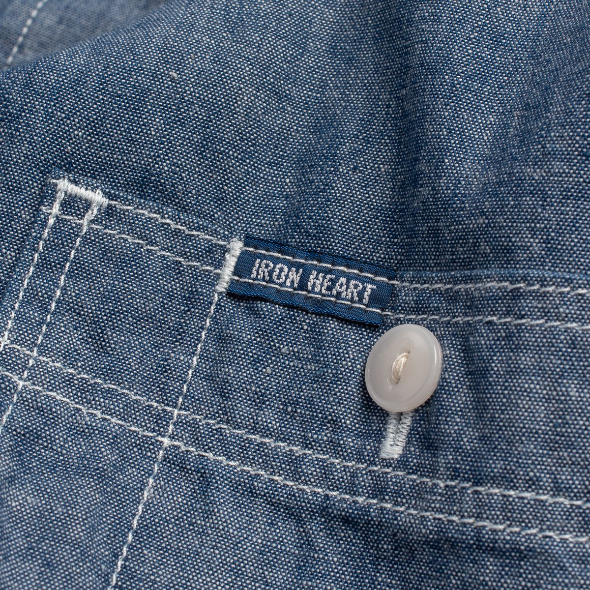 Iron Heart 285-PIN - Short Sleeved Work Shirt - 5.5oz Selvedge Pinstripe Chambray Indigo XXL