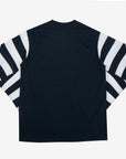 7.5oz Cotton Long-Sleeved Crew Neck Border Tee - Black Body with Striped Arms IHTB-11-BLK