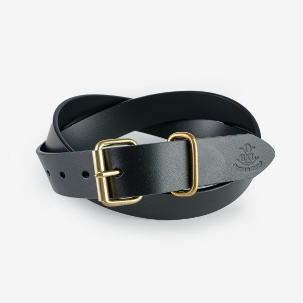 OGL Single Prong Brass Roller Buckle Leather Belt - Full Dyed Black OGL-BELT-FULL-ROLL-BLK