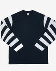 7.5oz Cotton Long-Sleeved Crew Neck Border Tee - Black Body with Striped Arms IHTB-11-BLK