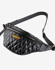 Diamond Stitched Leather Waist Bag - Black IHE-45-BLK