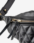 Diamond Stitched Leather Waist Bag - Black IHE-45-BLK