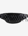 Diamond Stitched Leather Waist Bag - Black IHE-45-BLK