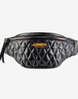 Diamond Stitched Leather Waist Bag - Black IHE-45-BLK