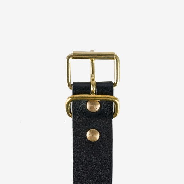 OGL Single Prong Brass Roller Buckle Leather Belt - Full Dyed Black OGL-BELT-FULL-ROLL-BLK