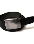 FLAT BUCKLE LEATHER BELT-Black (B-83)