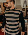 11oz Cotton Knit Long-Sleeved Sweater - Striped Body with Black Arms IHTB-05-GRY