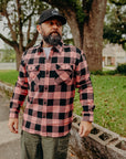 BLOCK CHECK FLANNEL WORK SHIRT-PINK/BLACK FN-SNR-101L