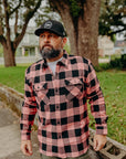 BLOCK CHECK FLANNEL WORK SHIRT-PINK/BLACK FN-SNR-101L