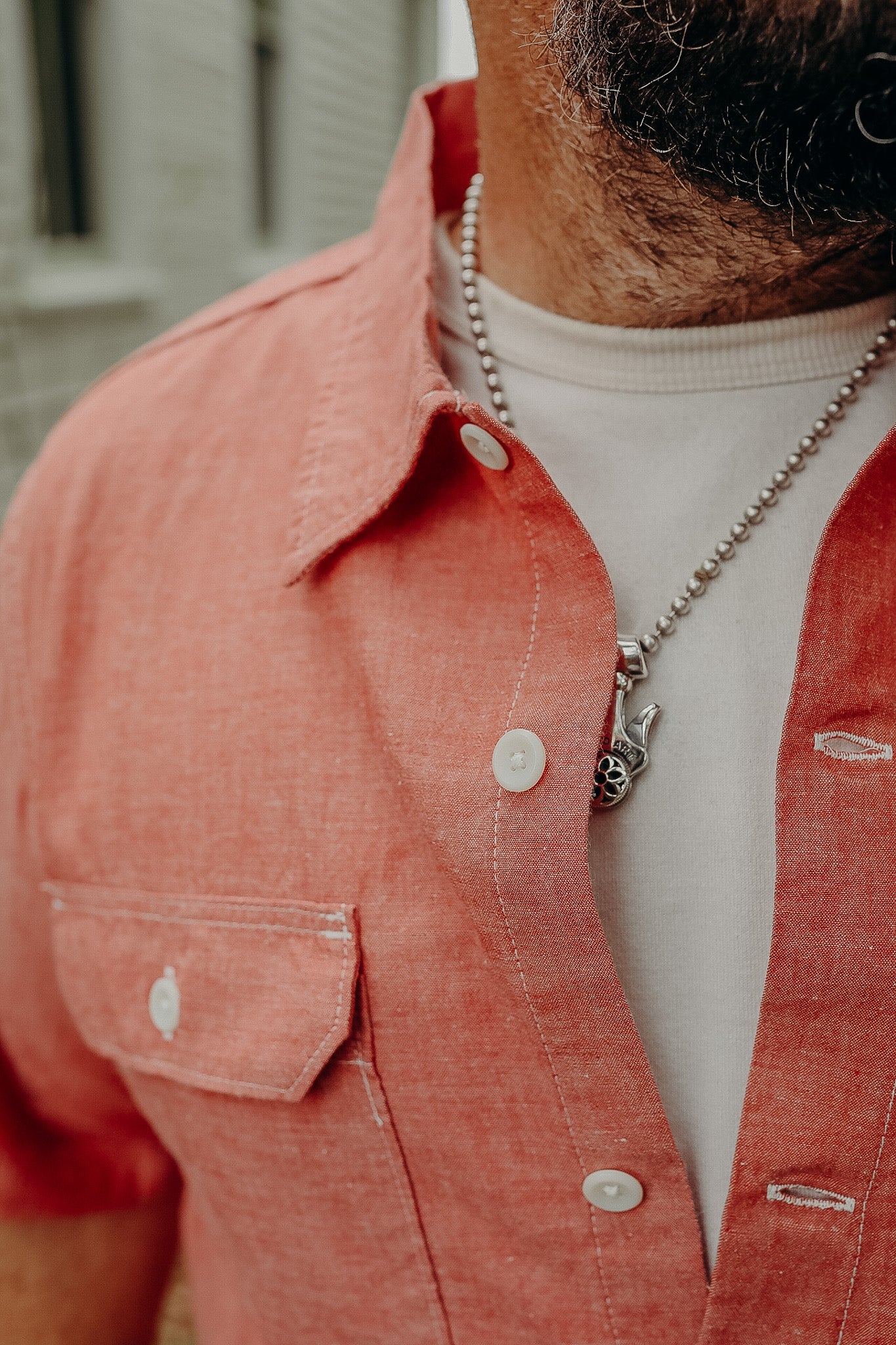 4oz Selvedge Short Sleeved Summer Shirt - Red IHSH-388-RED