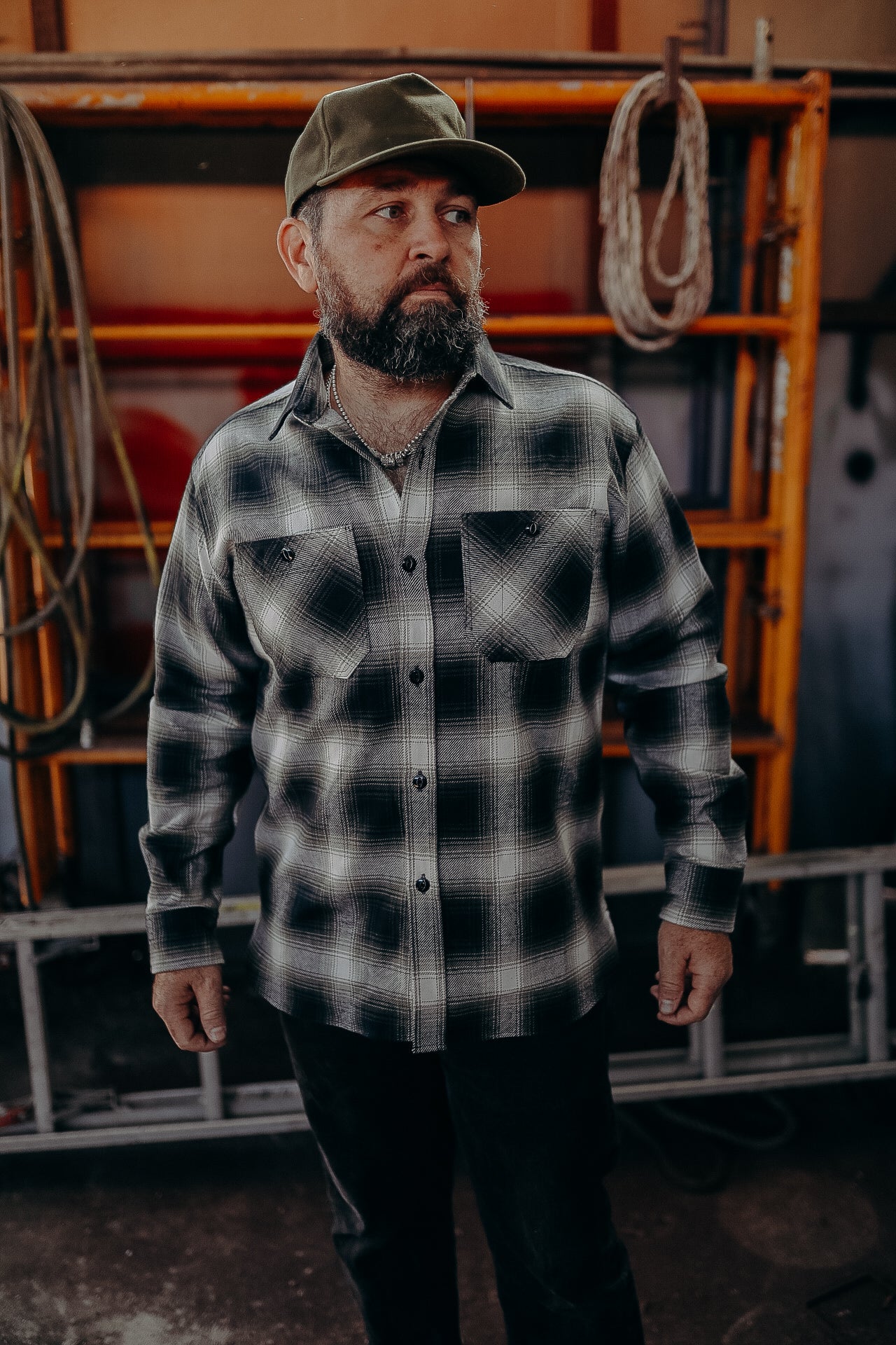 Flannel Work Shirt- White Ombre