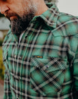 12oz Ultra Heavy Flannel Check Western Shirt - Green IHSH-405-GRN