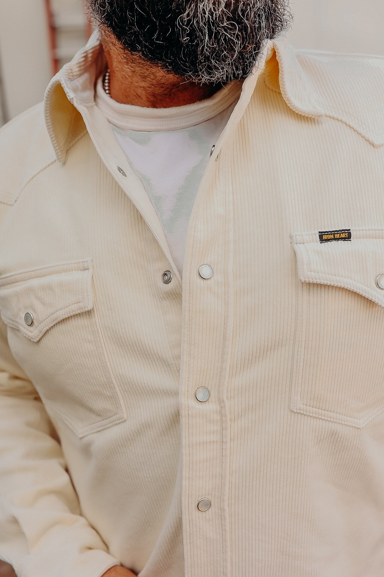 11oz Corduroy Western Shirt - Off White IHSH-398-WHT