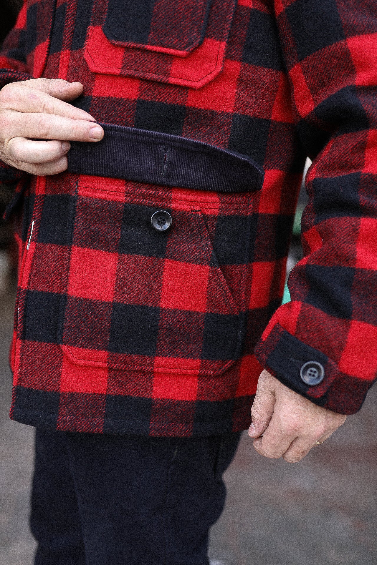 Wool Buffalo Check Hunting Jacket - Red IHW-19-RED