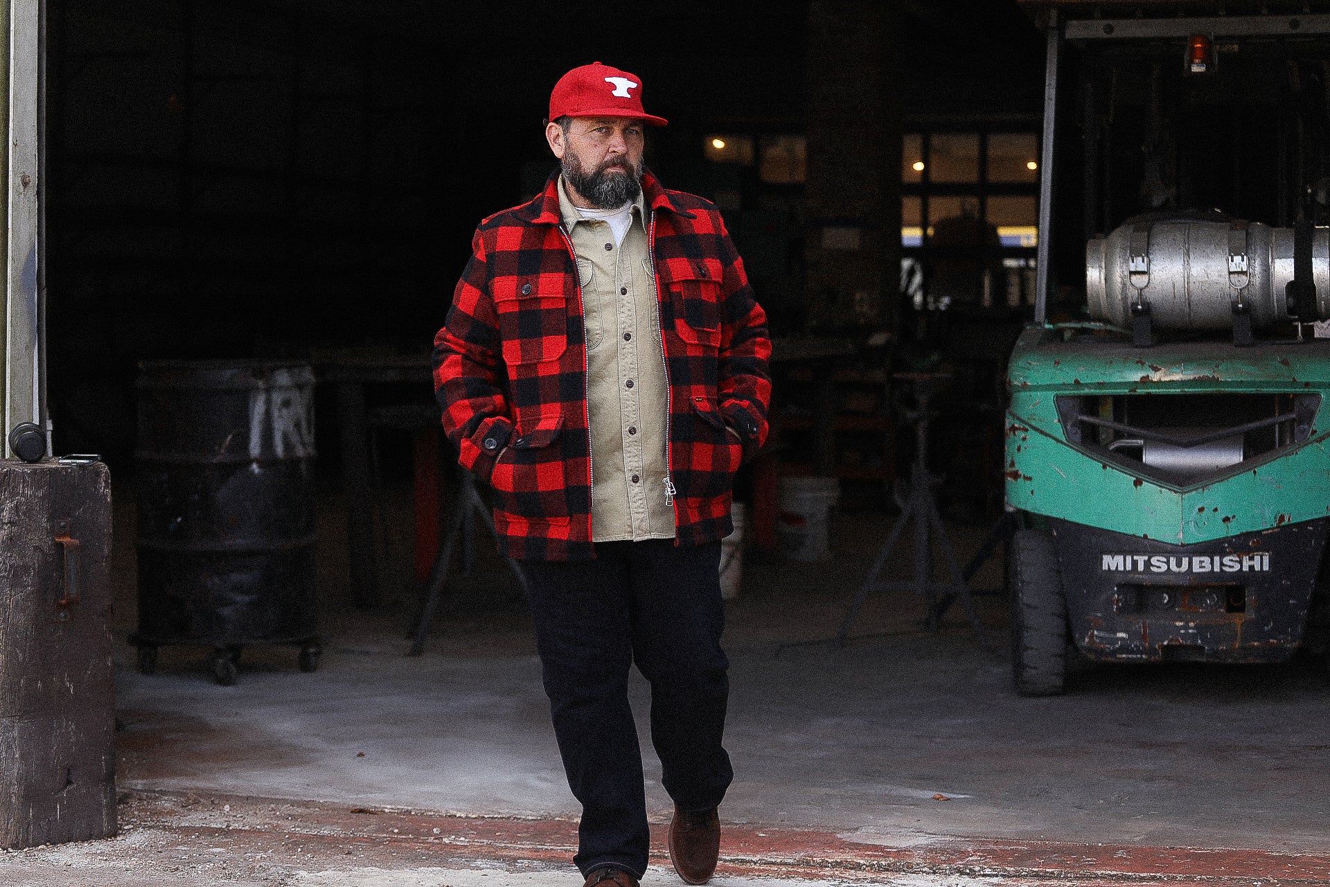 Wool Buffalo Check Hunting Jacket - Red IHW-19-RED