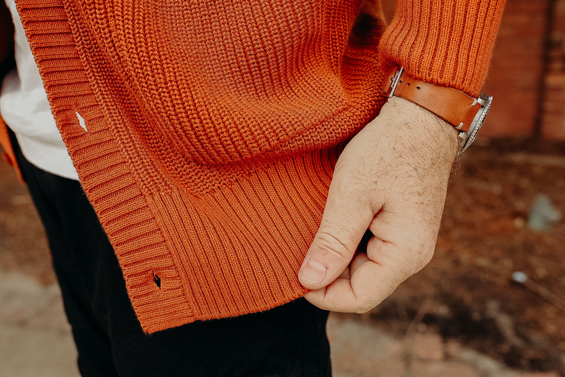 Cotton Collared Cardigan Rust