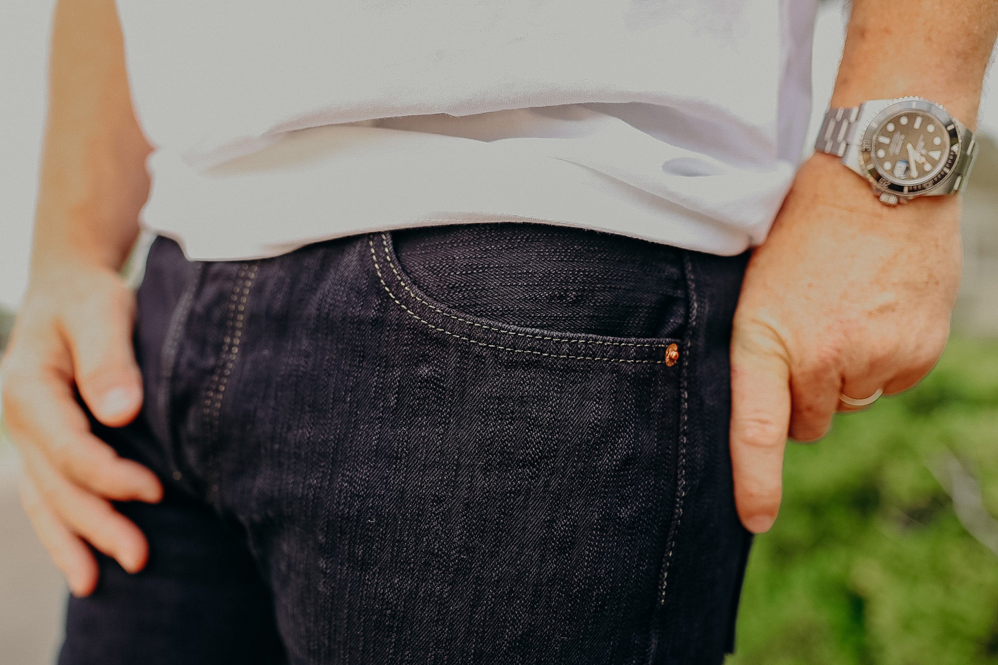 16oz Slubby Selvedge Denim Slim Tapered Cut Jeans - Indigo Overdyed Black IH-777S-SLBod