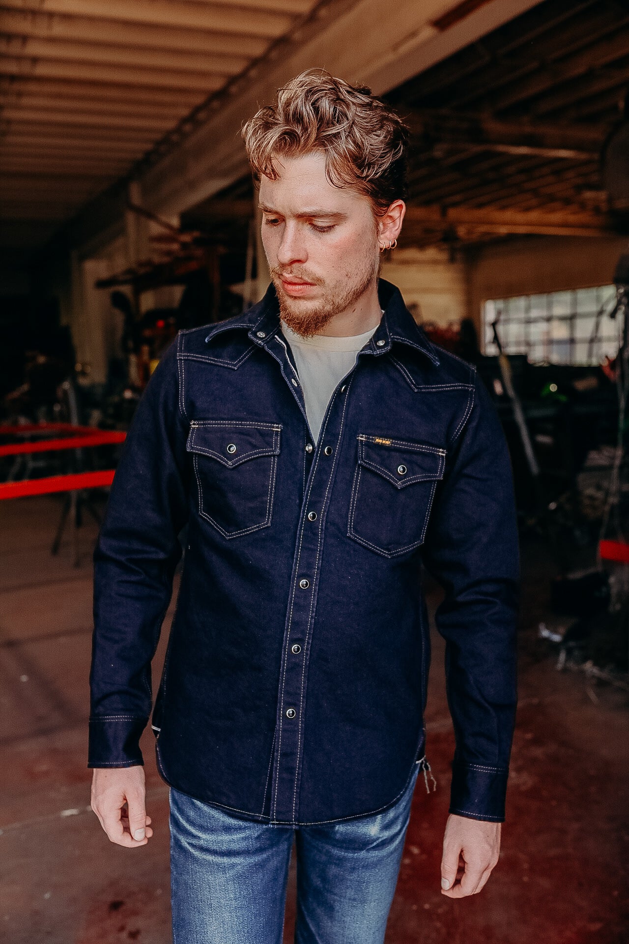 14oz Selvedge Denim Western Shirt - Indigo/Black IHSH-295-IB