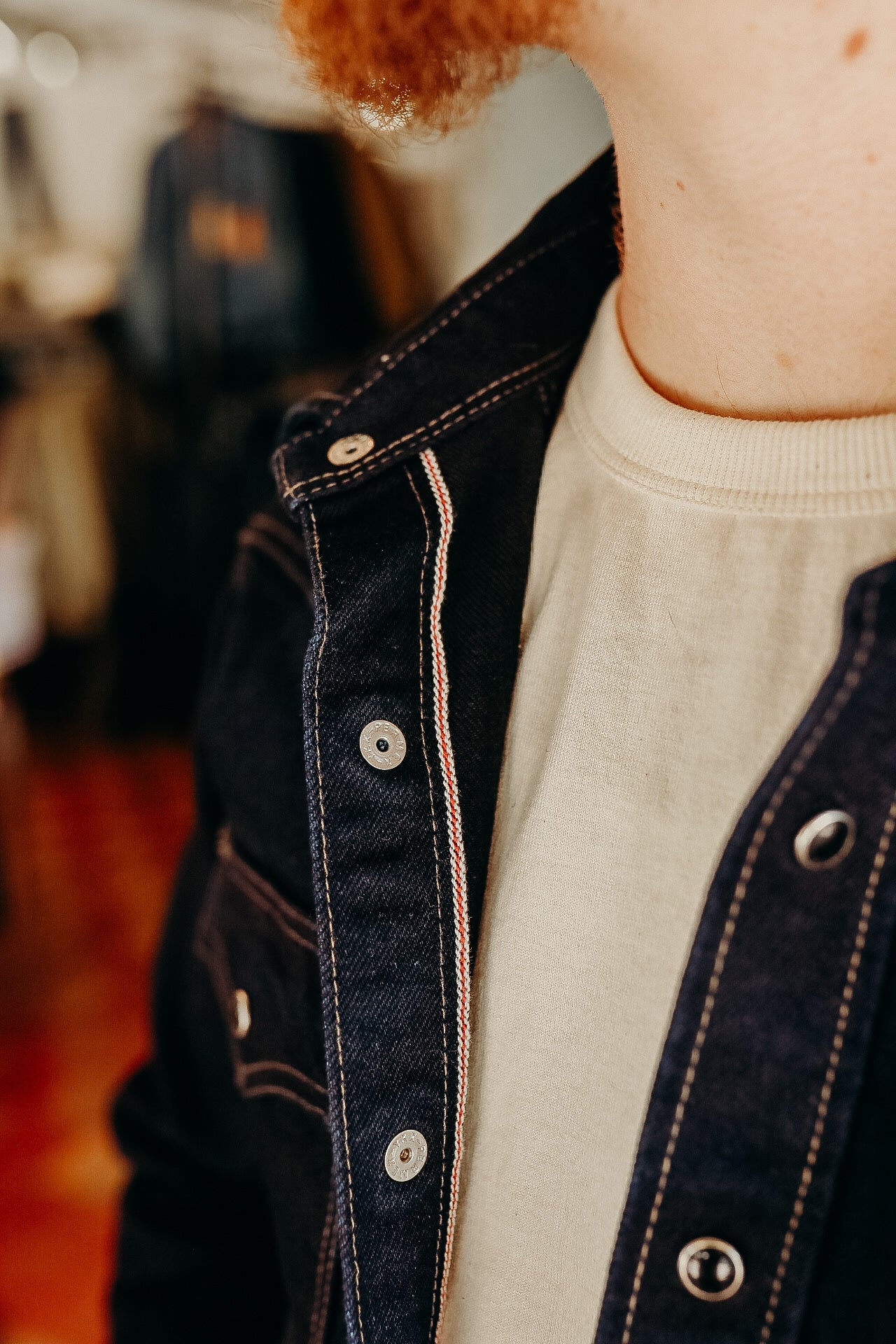 14oz Selvedge Denim Western Shirt - Indigo/Black IHSH-295-IB