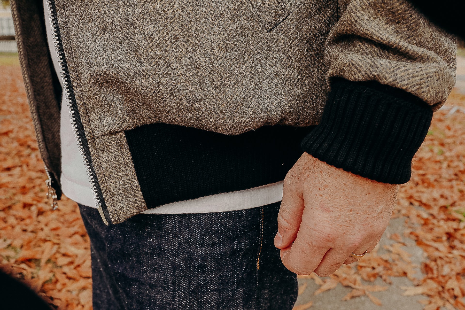 Heavy Duty Flyer&#39;s Club Jacket - Herringbone Warm Charcoal and Black