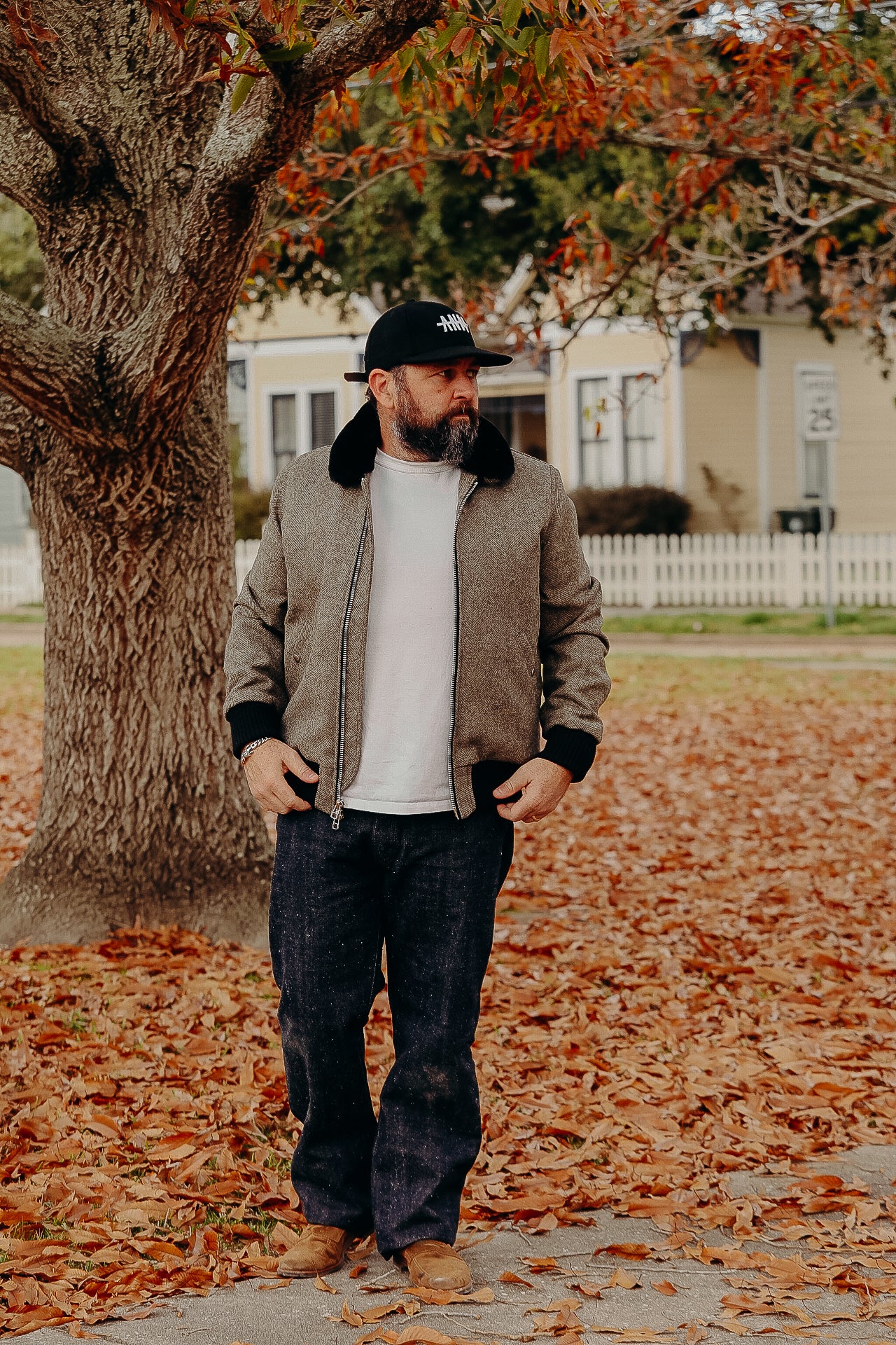 Heavy Duty Flyer&#39;s Club Jacket - Herringbone Warm Charcoal and Black