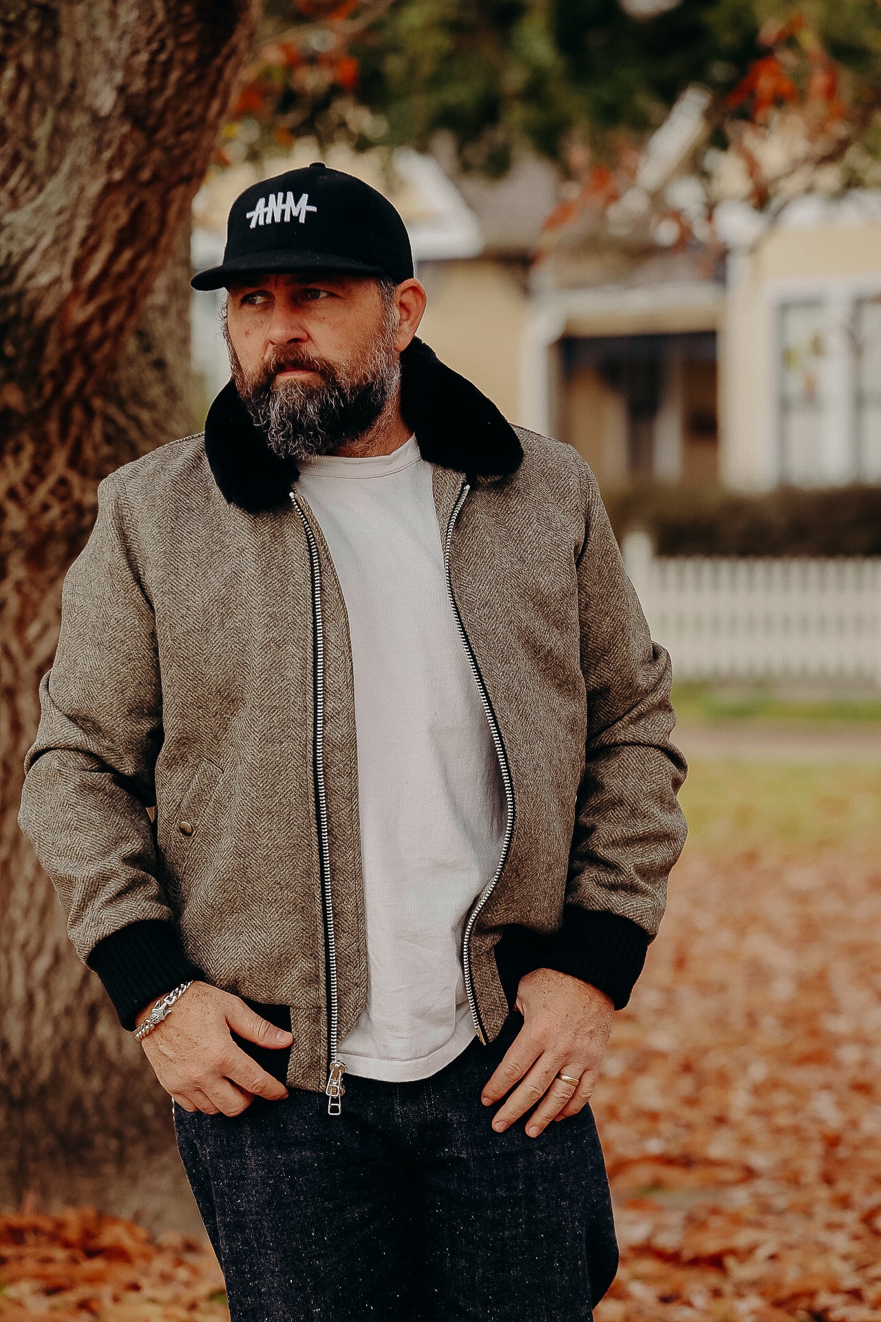 Heavy Duty Flyer&#39;s Club Jacket - Herringbone Warm Charcoal and Black