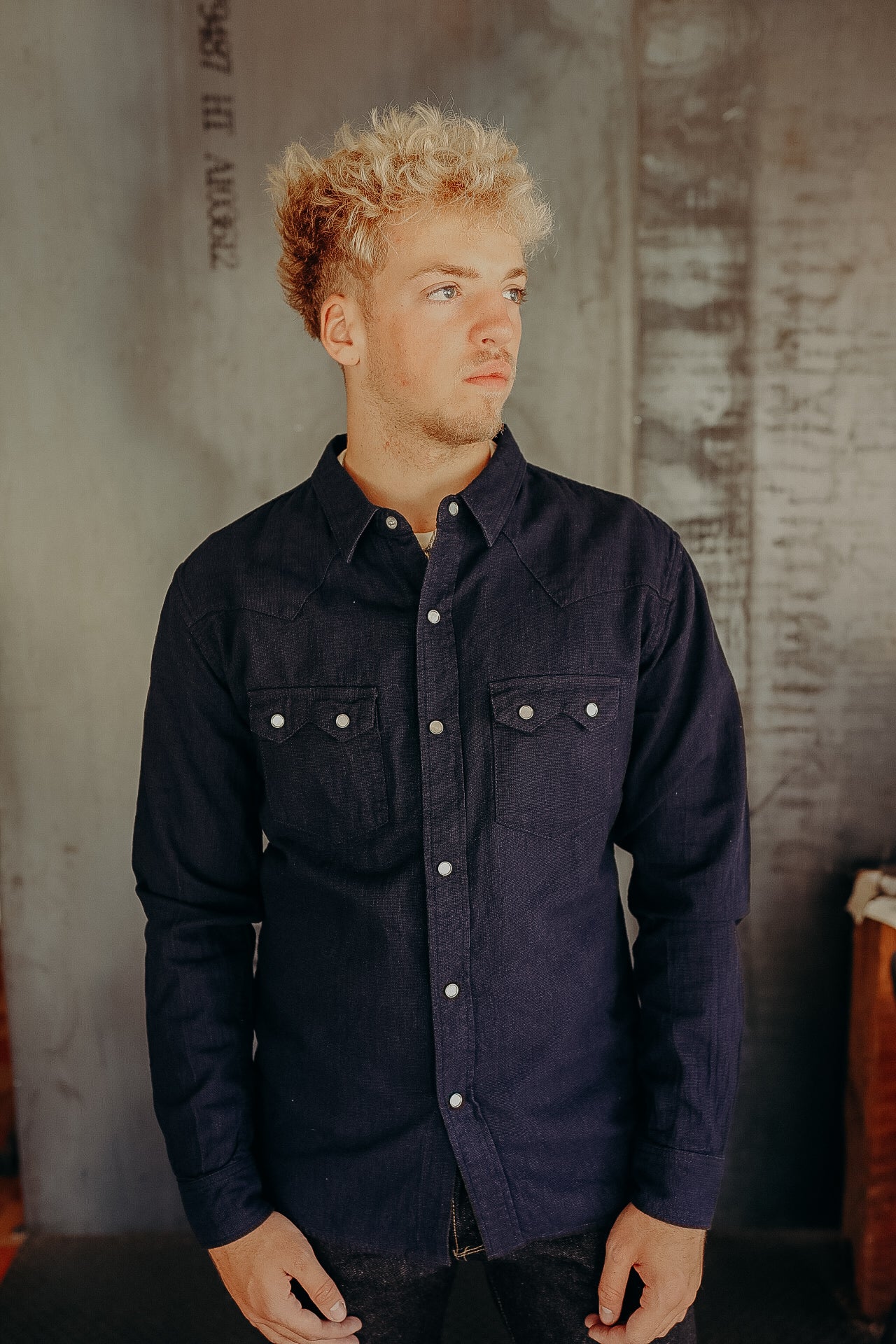 INDIGO DOBBY WESTERN SHIRT- FN-SCW-002L