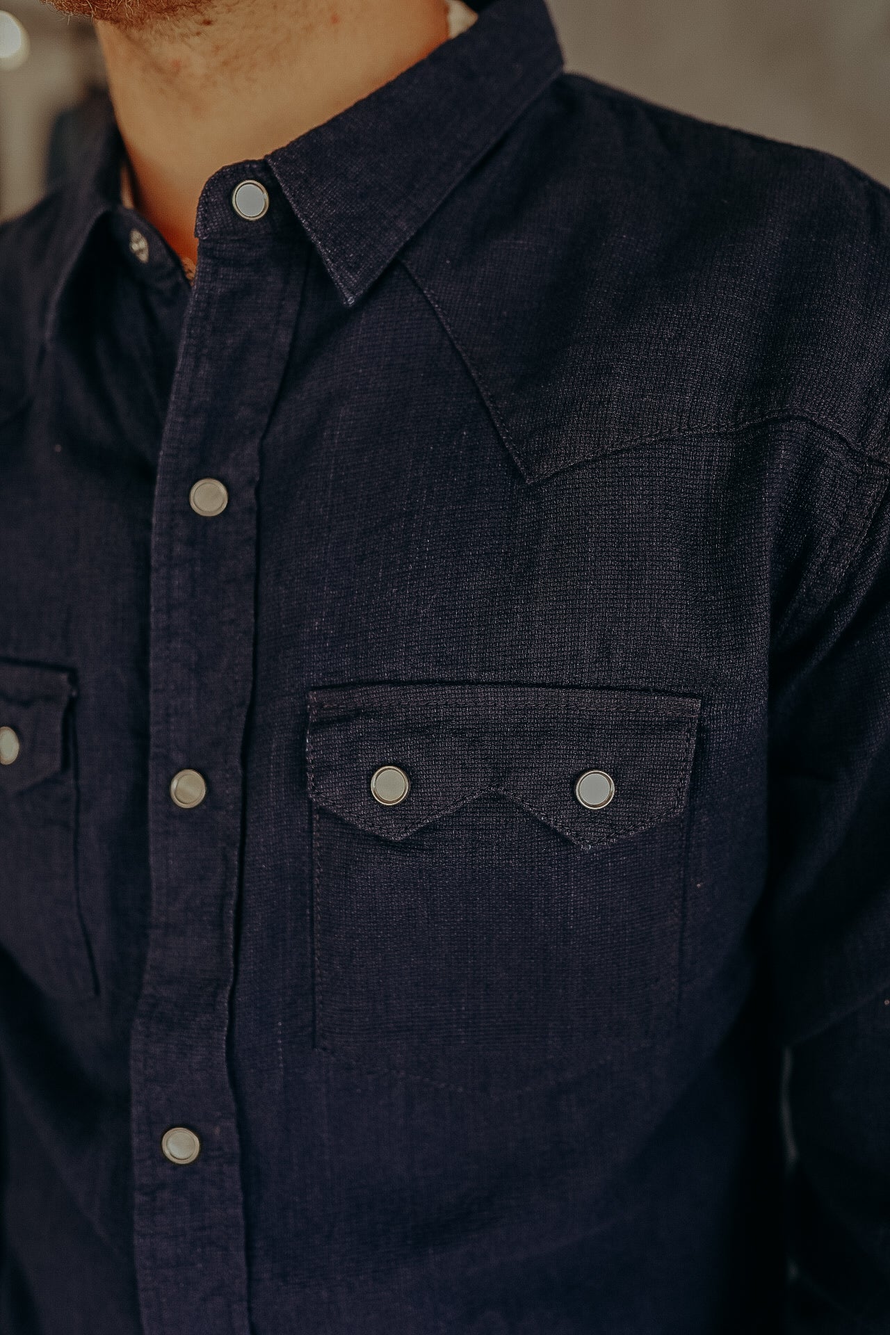 INDIGO DOBBY WESTERN SHIRT- FN-SCW-002L