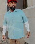 Short Sleeve Workshirt- Powder Blue Cotton Twill