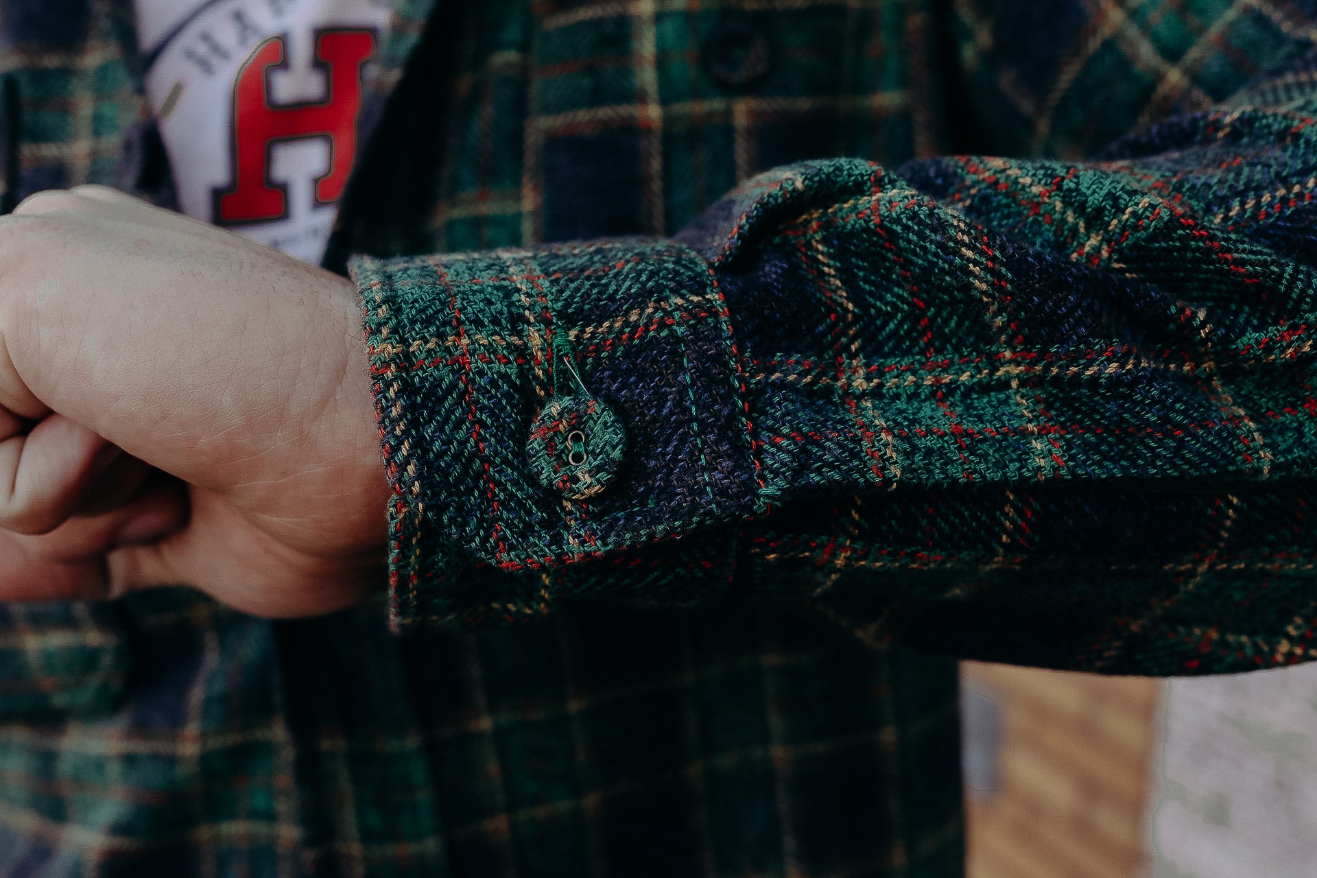 Cotton Tweed Check Double Pocket Shirt- Green  (2229-GR)