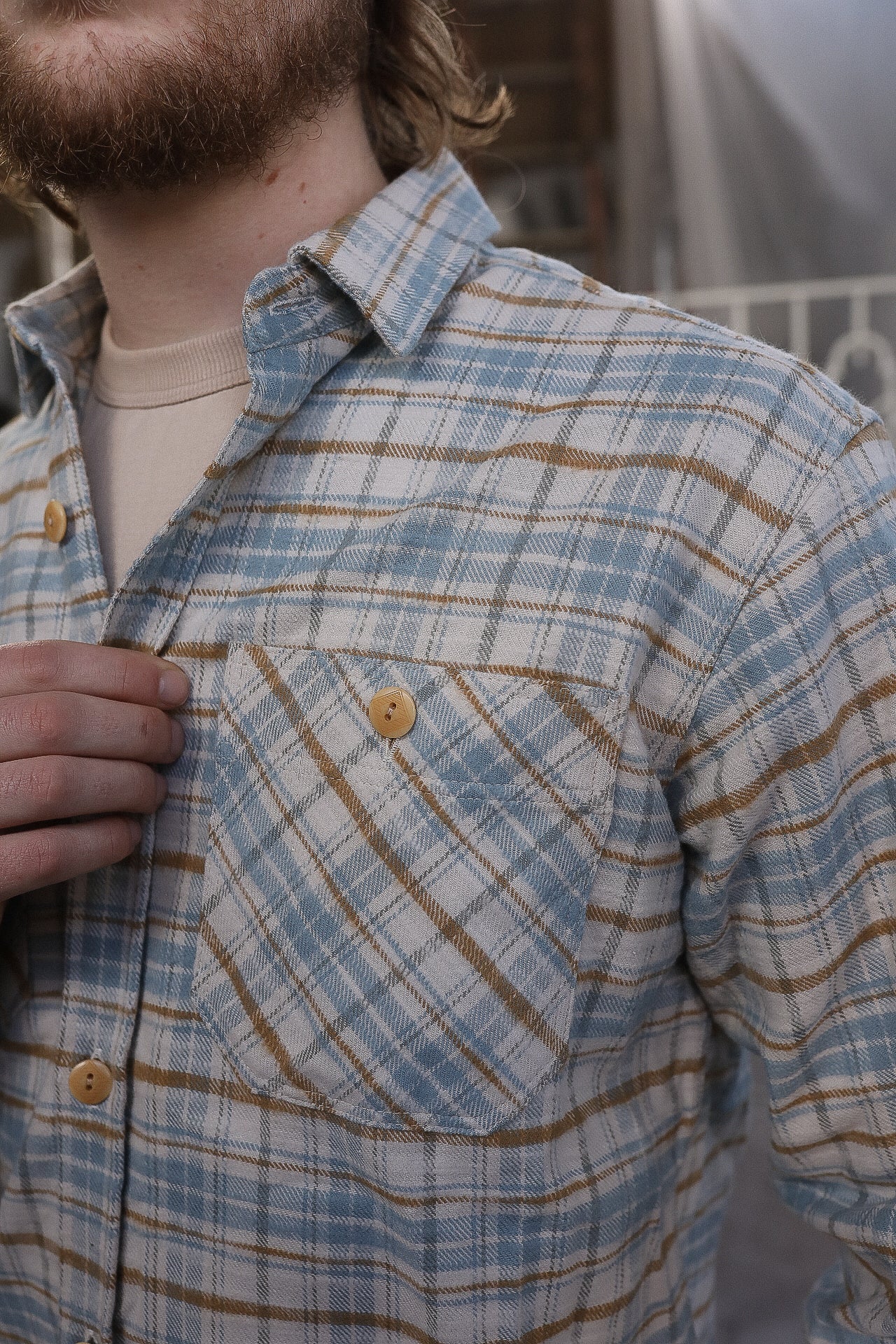 Flannel Work Shirt- Blue and Cream Slub