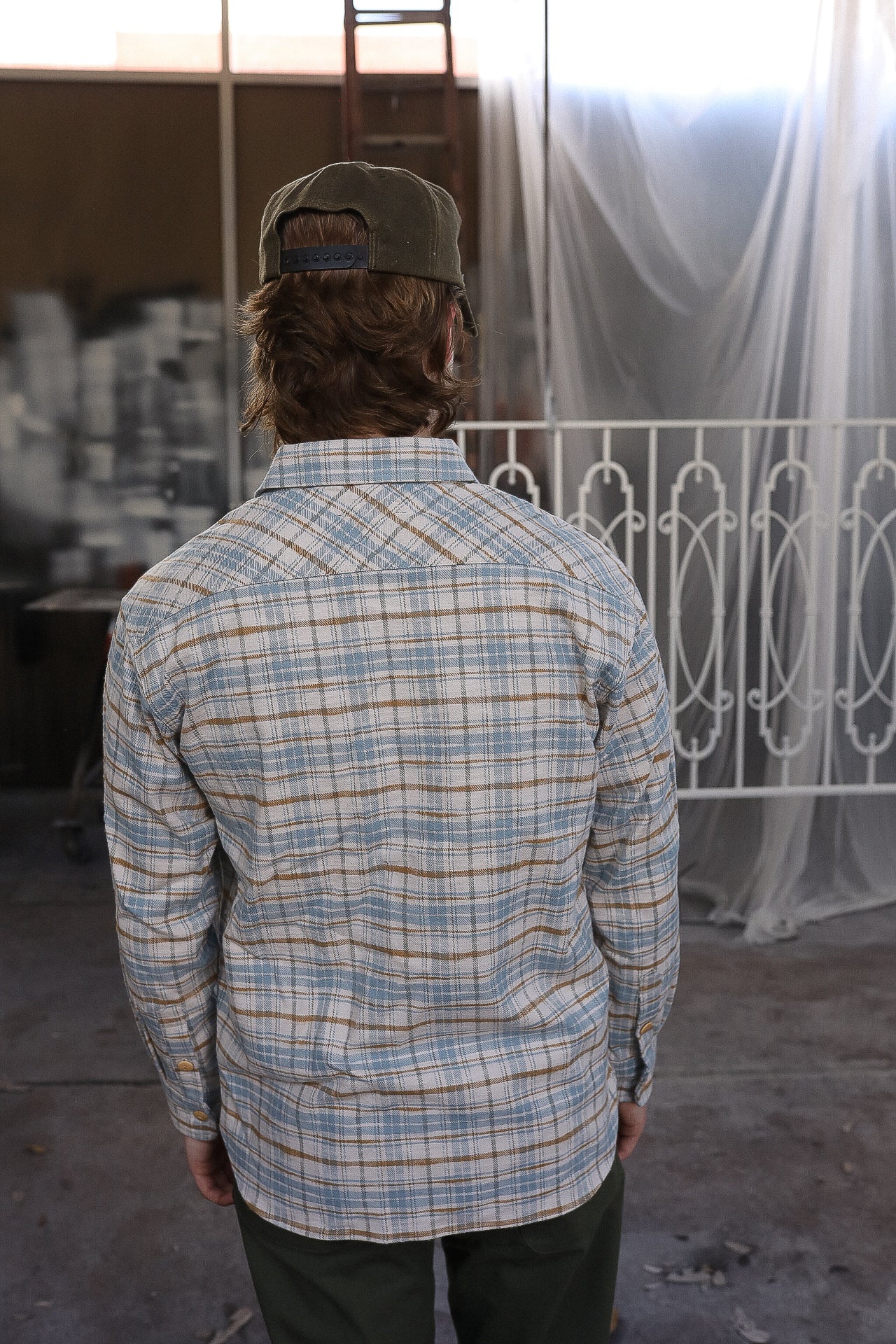 Flannel Work Shirt- Blue and Cream Slub