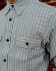 Long Sleeve Work Shirt- Dobby Stripe Blue (SC29146)