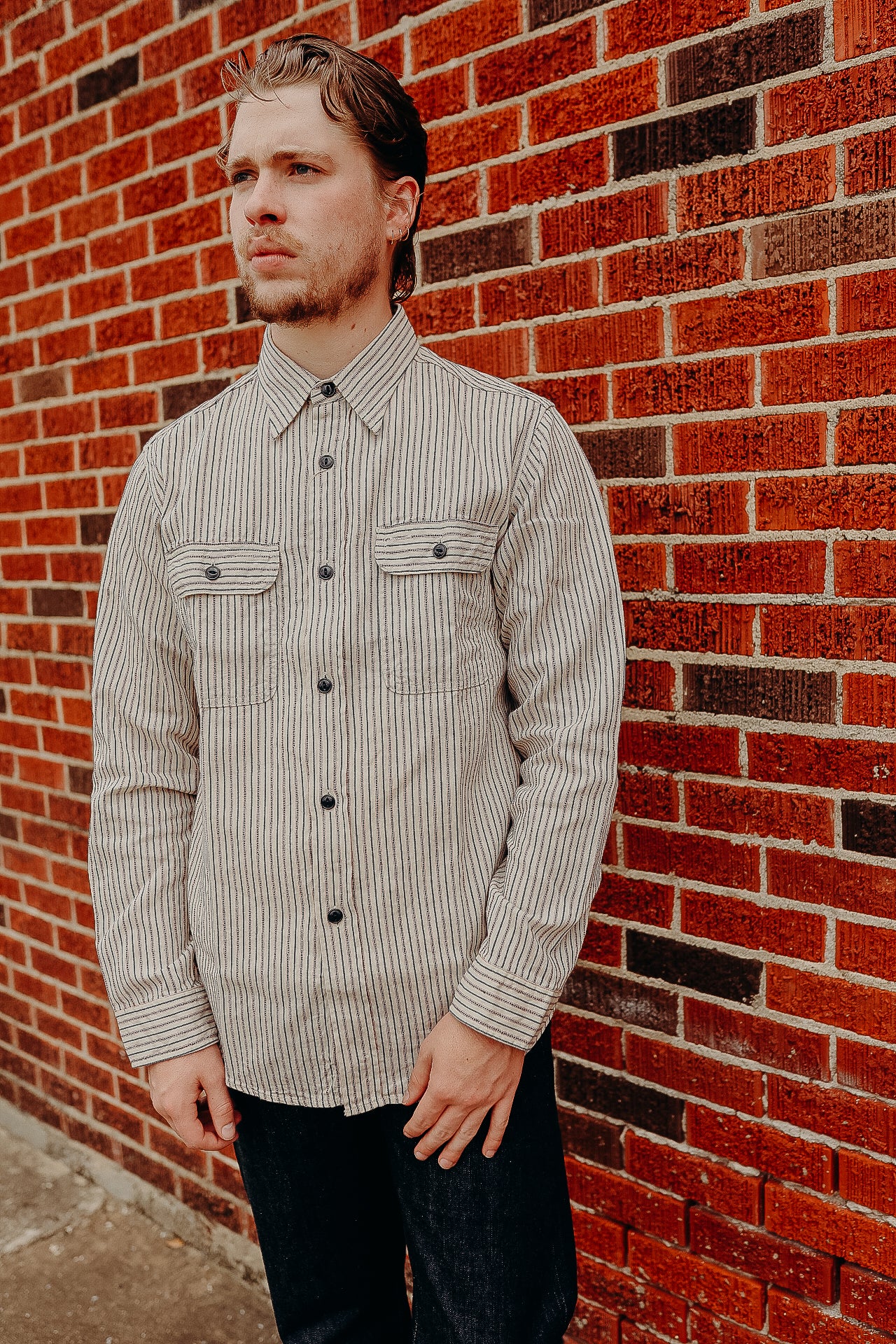 Long Sleeve Work Shirt- Dobby Stripe White (SC29146)