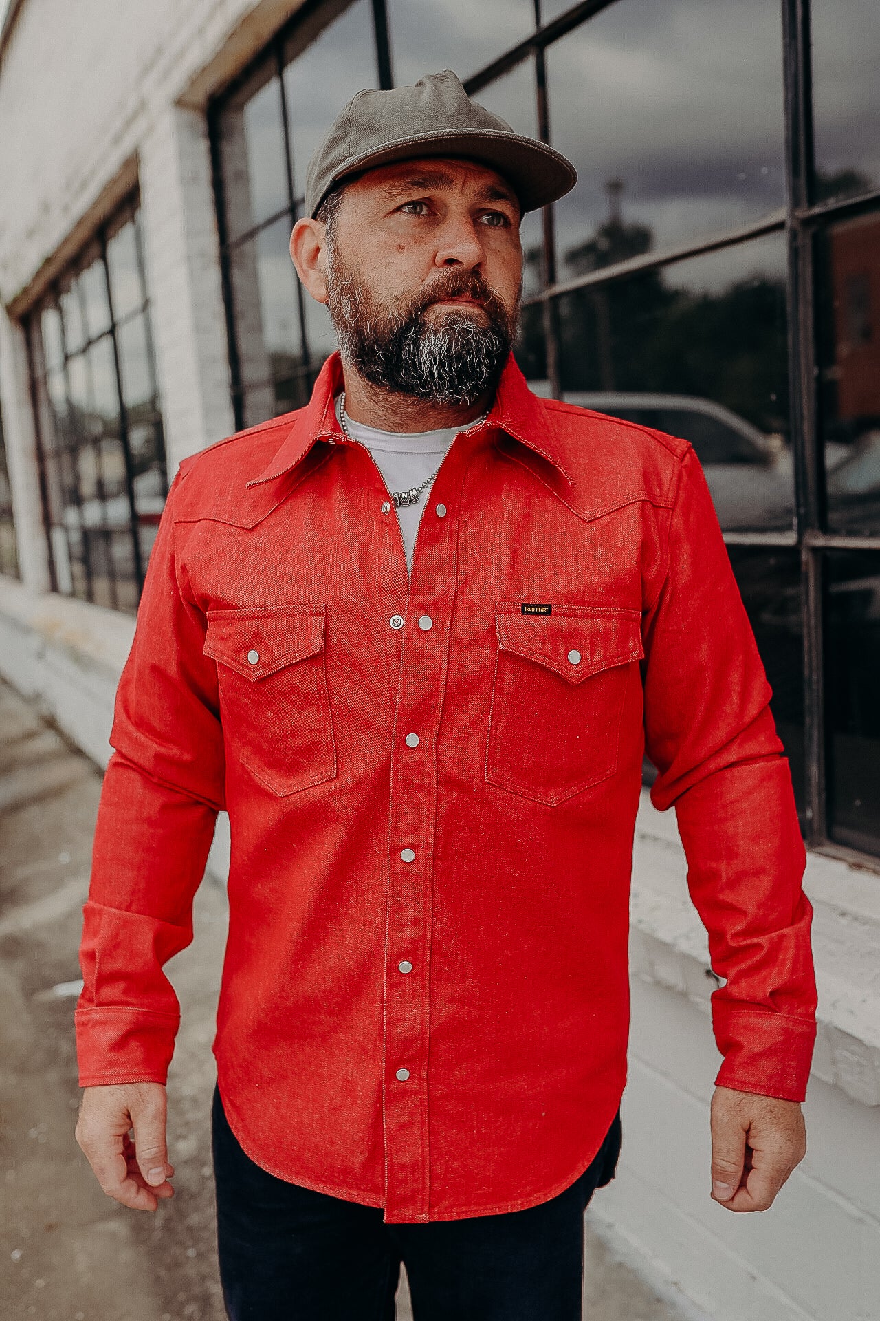 13.5oz Denim Western Shirt - Red IHSH-396-RED