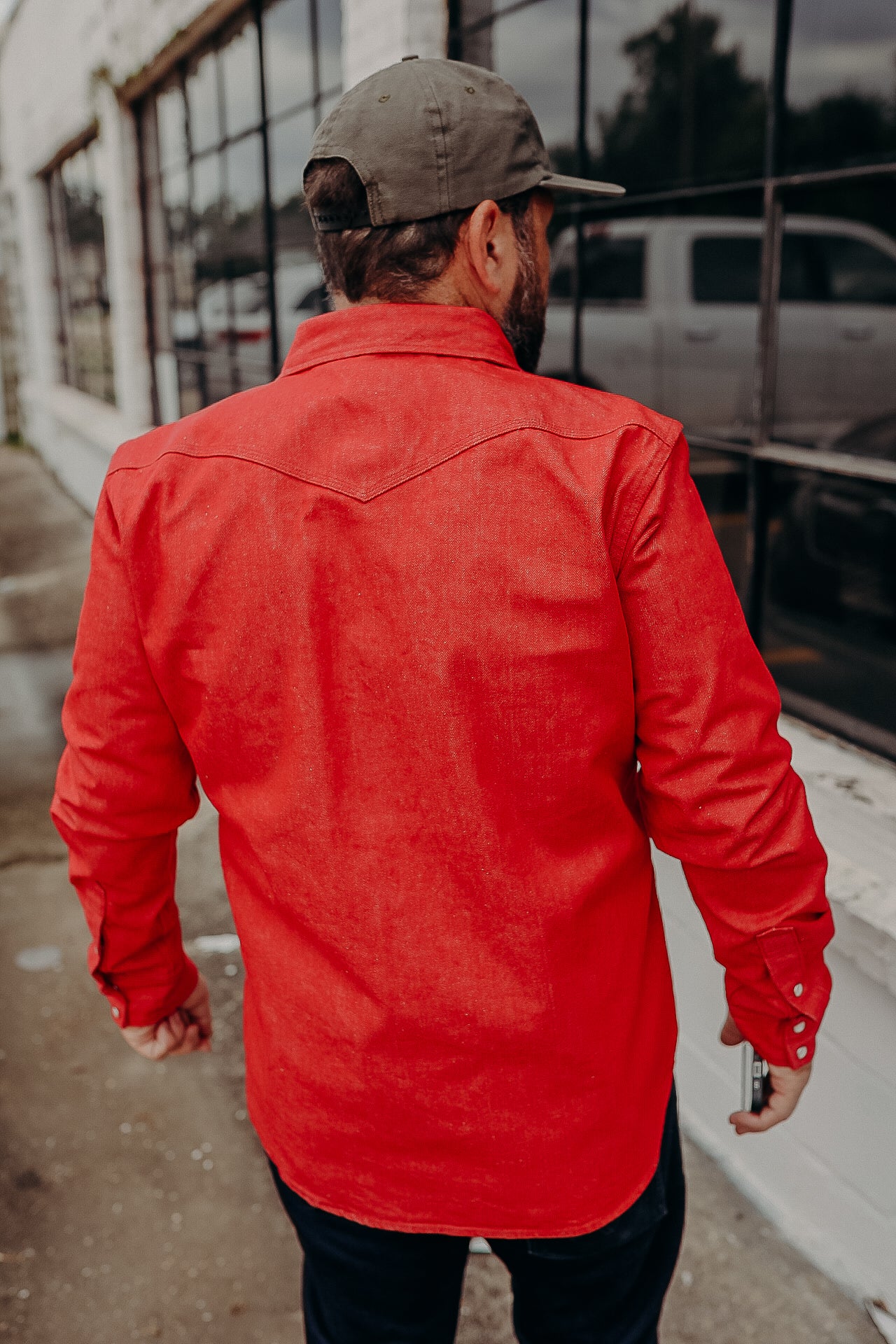 13.5oz Denim Western Shirt - Red IHSH-396-RED