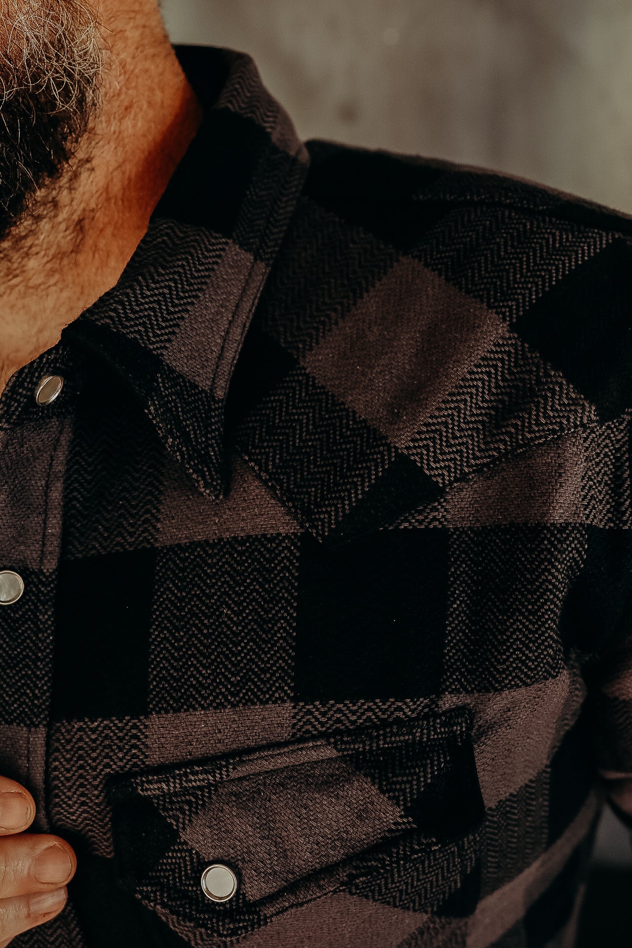 Block Check Flannel Western Shirt Grey/Black