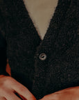 V⁠-⁠Neck Cardigan- Black Boucle Alpaca