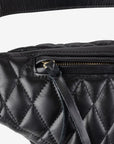 Diamond Stitched Leather Waist Bag - Black IHE-45-BLK