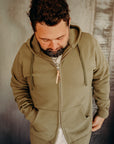 14oz Ultra Heavyweight Loopwheel Cotton Zippered Hoodie - Olive