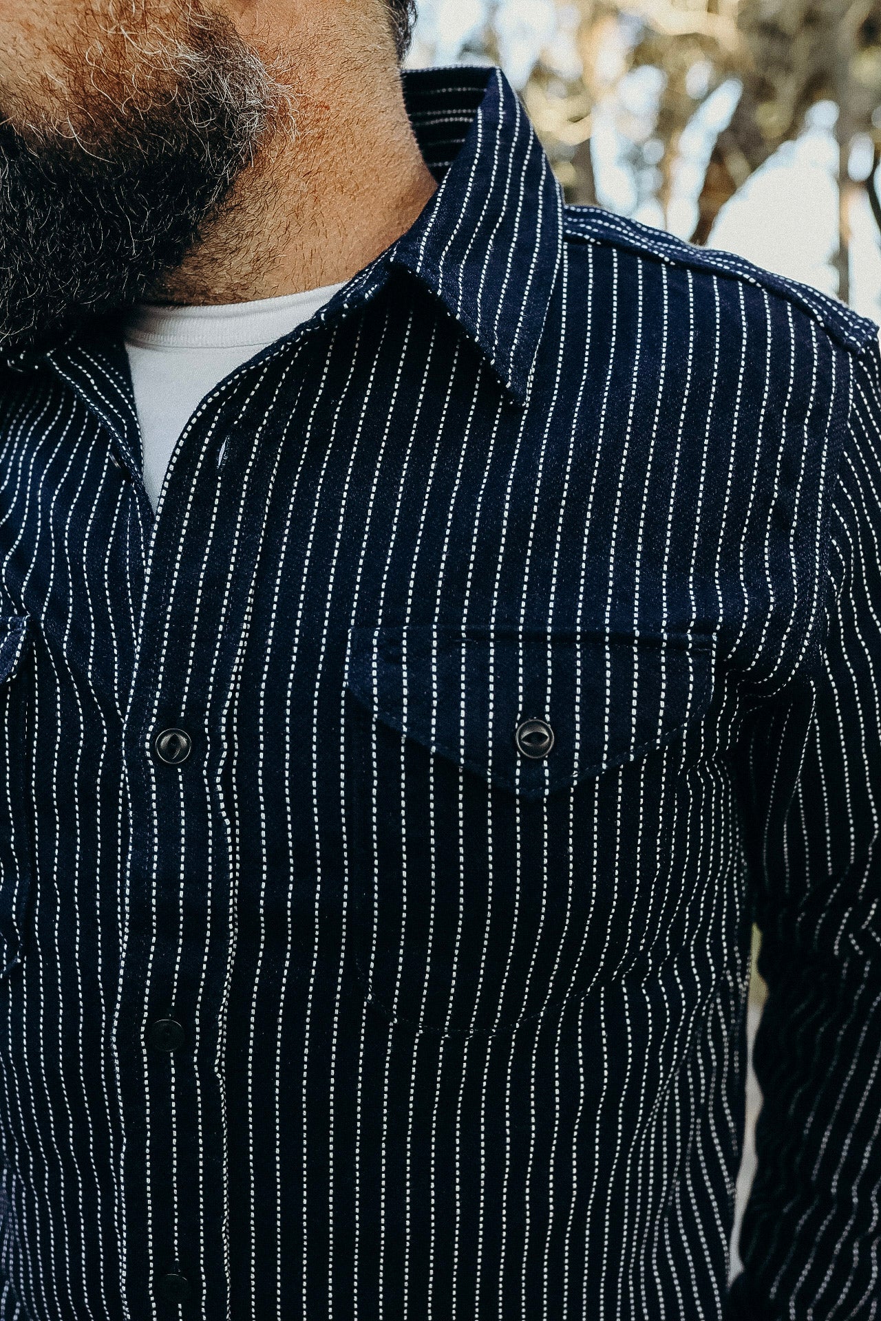 INDIGO STRIPE HEAVY FLANNEL SHIRT