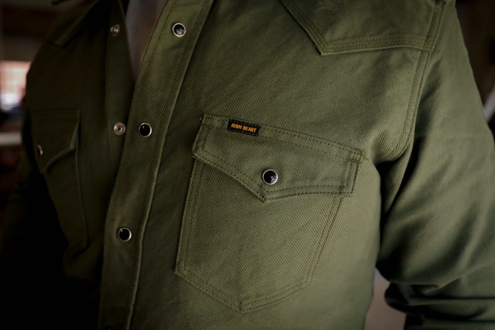 13oz Military Serge Western Shirt - Olive IHSH-235-OLV