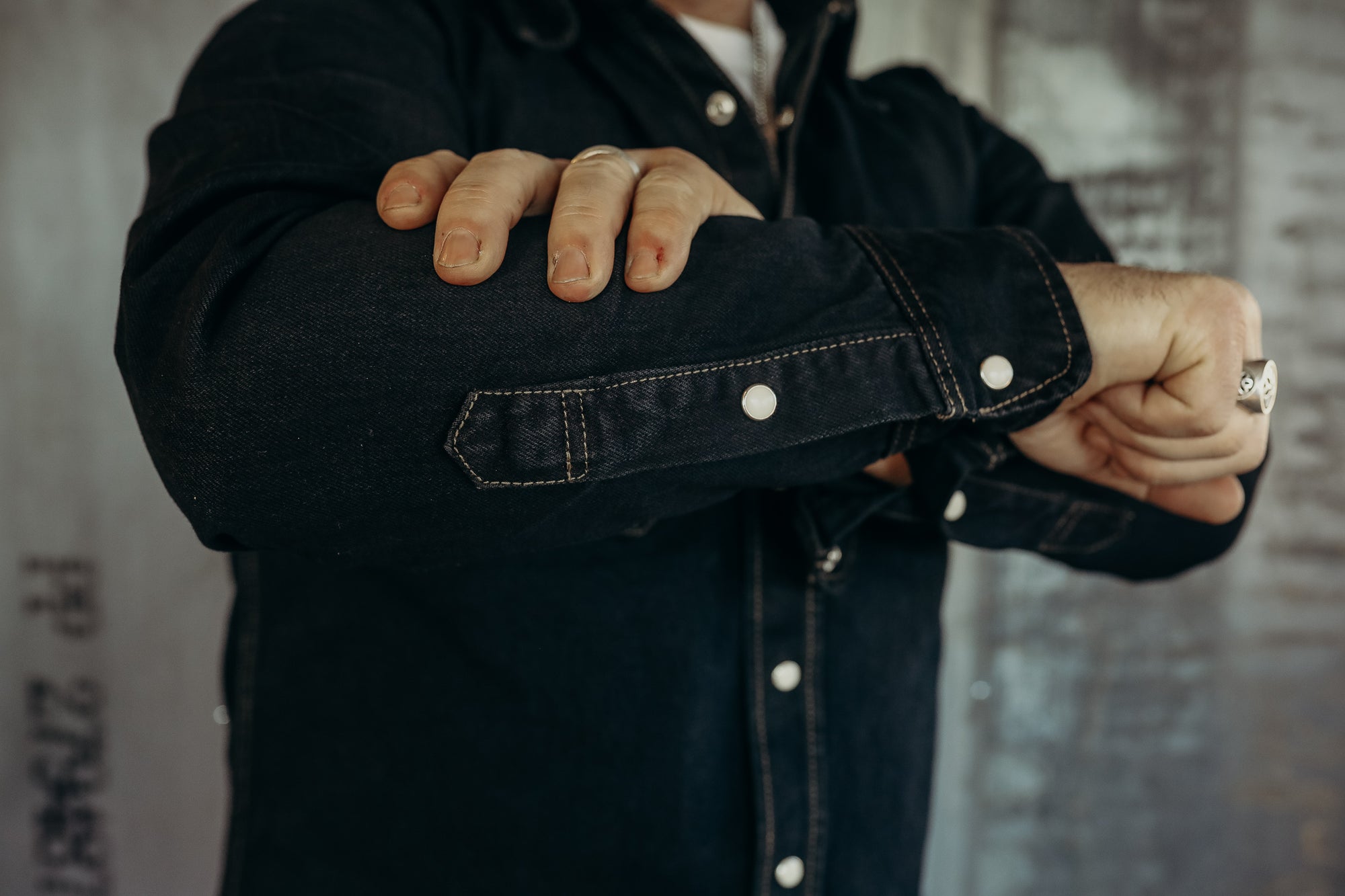 12oz Selvedge Denim Work Shirt With Snaps - Indigo Overdyed Black IHSH-326OD